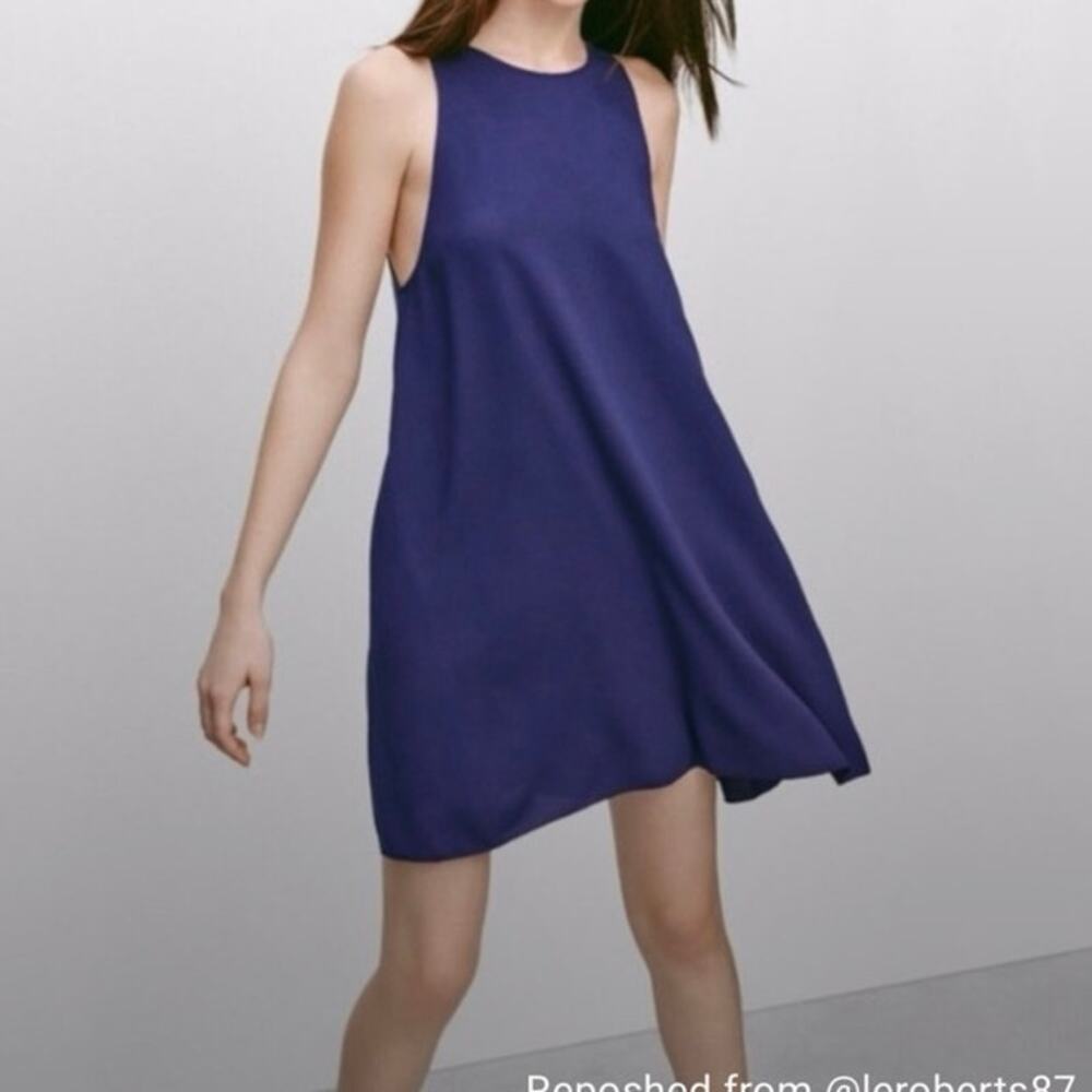 Wilfred Le Fou Royal Blue Crepe Sleeveless Swing Dress with Pockets Size XS